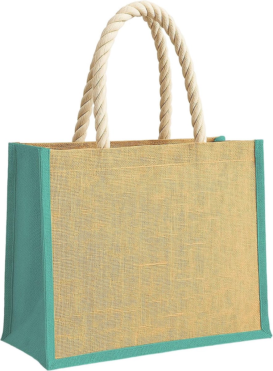 Artexia Large Jute Bag for Sea, 20L with Rope Handles, Natural Jute Beach Bag with Bellows and Colourful Inserts - ShopVlot