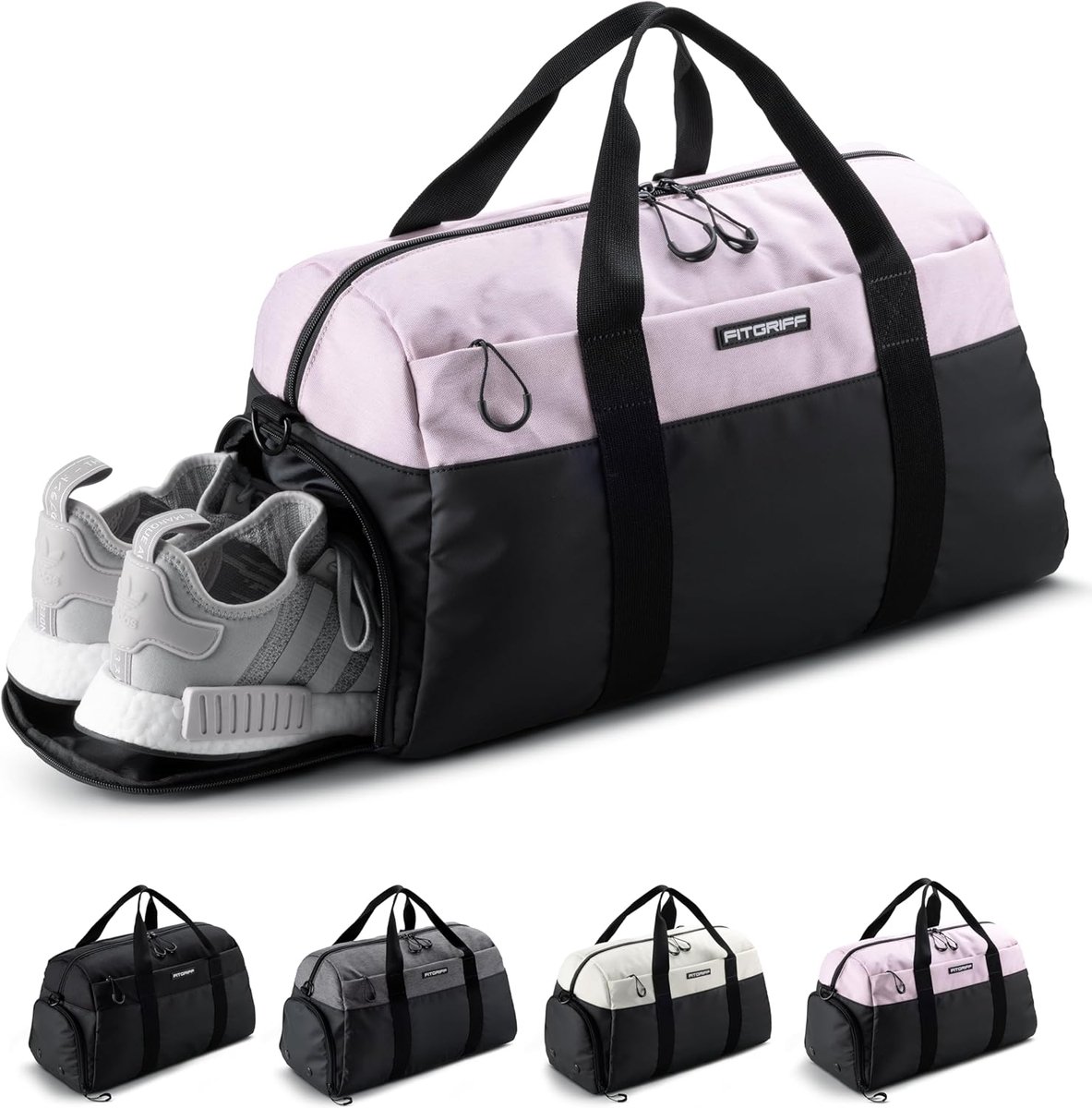 SnelShoppen - Sporttas & Reistas V2 met Schoenenvak en Natvak – Travel Bag voor Heren en Dames – Zwart/Roze, 47 x 25 x 27 cm (Small) – Ideaal voor Gym