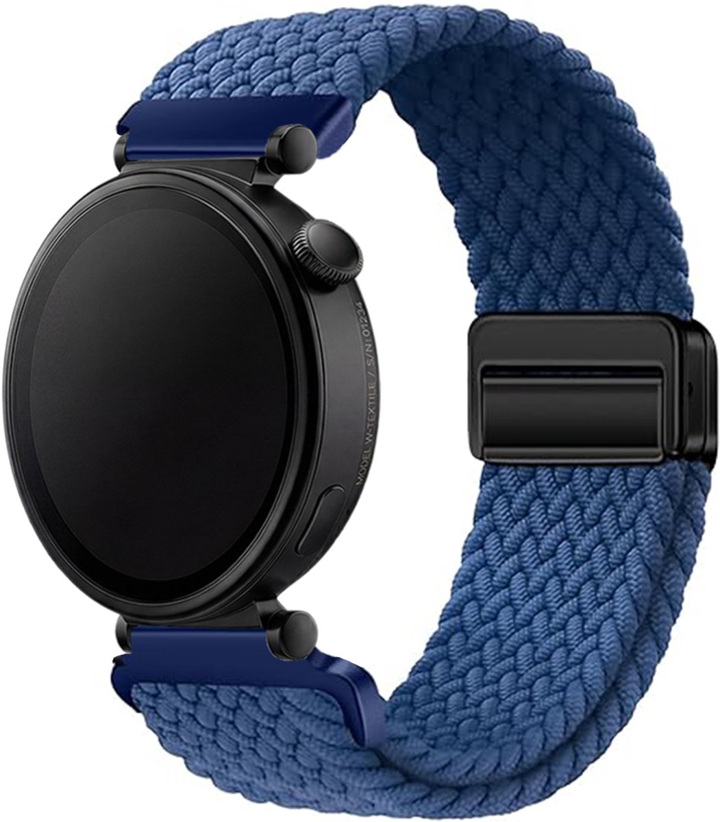 Stravo 18mm Gevlochten Nylon Bandje met Magnetische Sluiting – Geschikt voor Garmin Vivoactive 4S / Venu 2S / Venu 3S / Venu 4 (41mm) / Forerunner 255S / 265S – Huawei Watch GT 5 (42mm) / GT 5 Pro (42mm) / GT 6 (41mm) – Donkerblauw