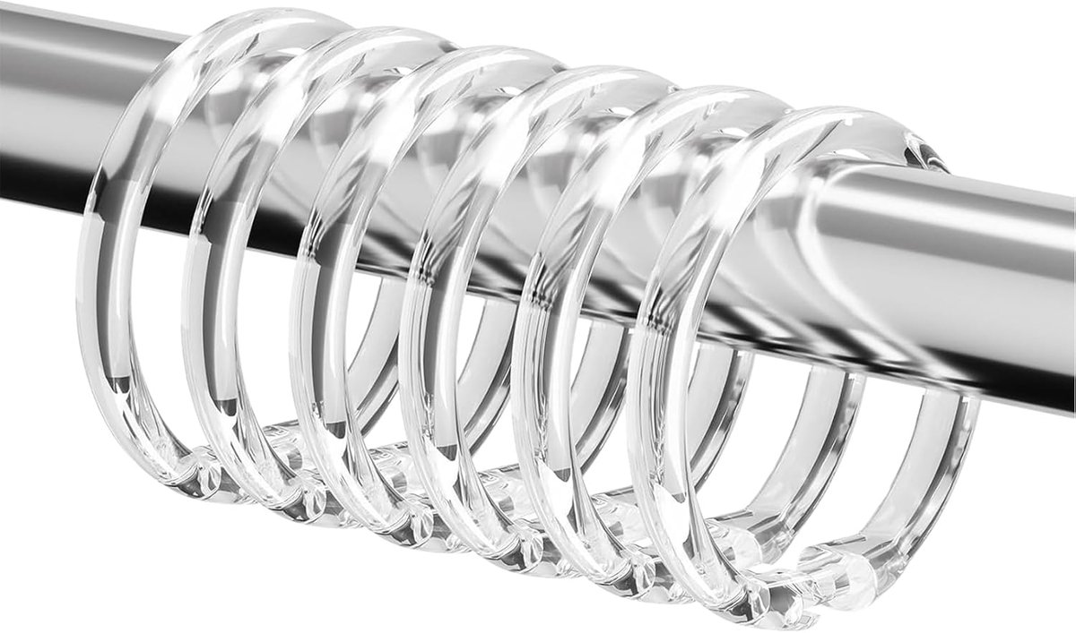 SnelShoppen - 24 Stuks Douchegordijnringen met Haakjes - O-Vormige heldere Plastic Ringen voor Douchegordijnen - Eenvoudig te Bevestigen voor Badkamer