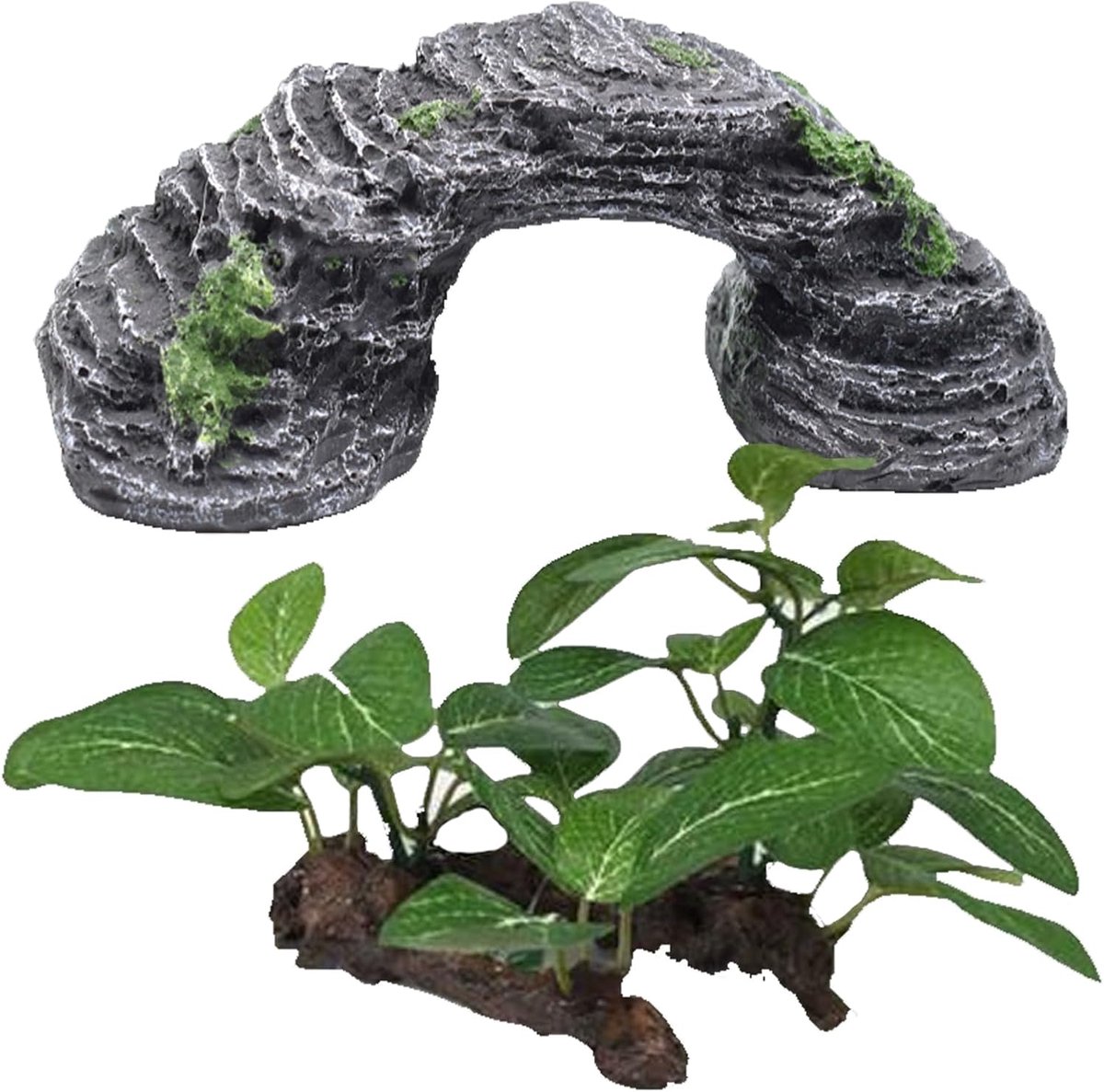 SnelShoppen - Groene Kunststof Kunstplanten voor Aquarium, Decoratieve Boom Brug Ornamenten voor Vis Tank, 2 Stuks van 10x6x5cm en 12x6x10cm