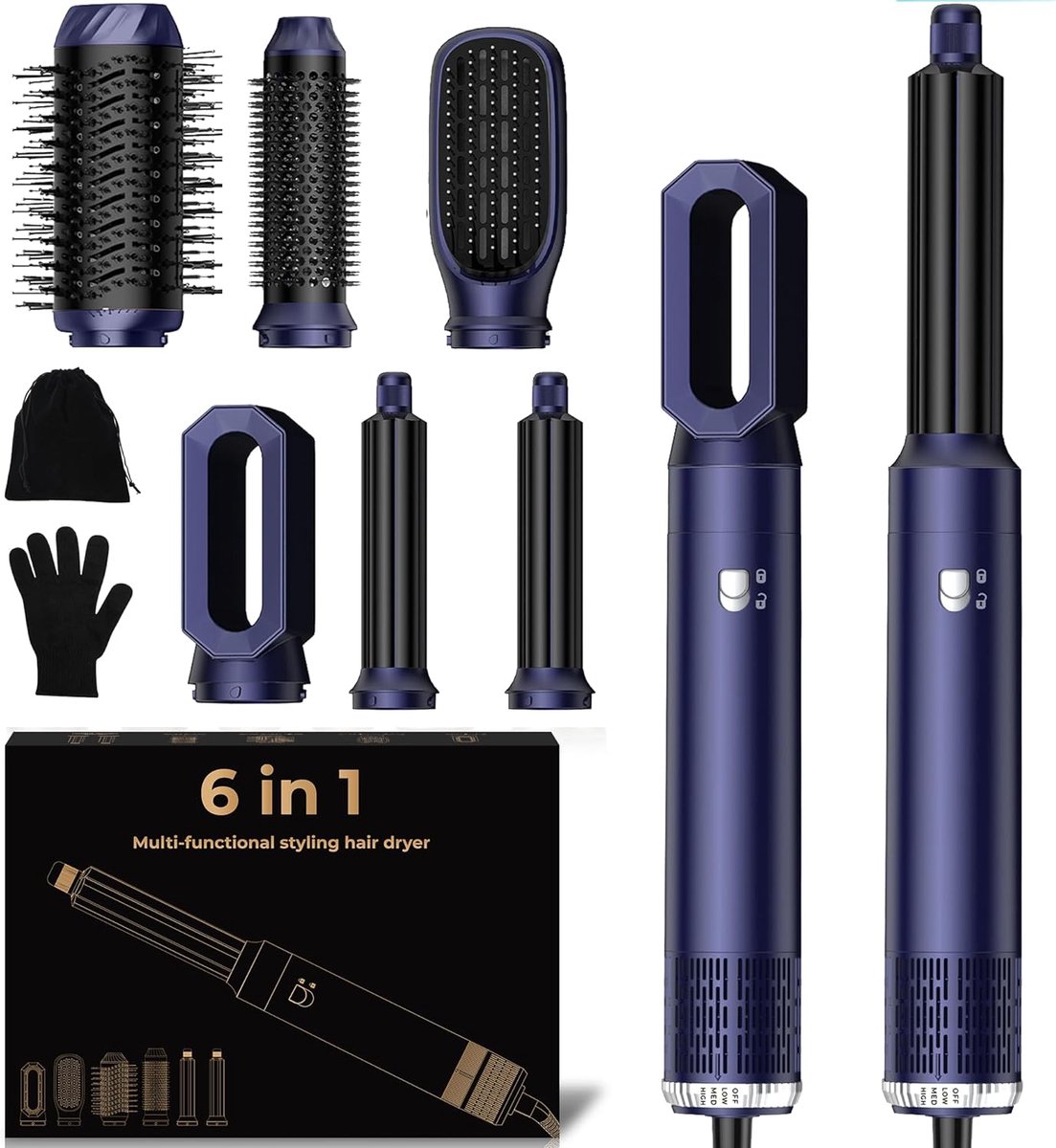 SnelShoppen - 6 in 1 Haarstyler & Föhn met Automatische Krultang, Thermische Borstel, Hitteborstel, Multistyler Set voor Vrouwen - Perfect voor Feeste