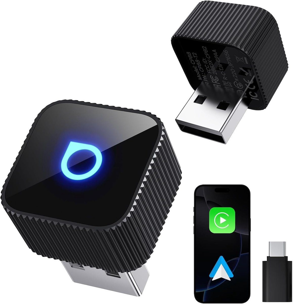 SnelShoppen - OTTOCAST Mini Slim 2026 Draadloze CarPlay & Android Auto Adapter, 2-in-1 Plug & Play Adapter voor Bekabelde Verbinding, Automatische Ver