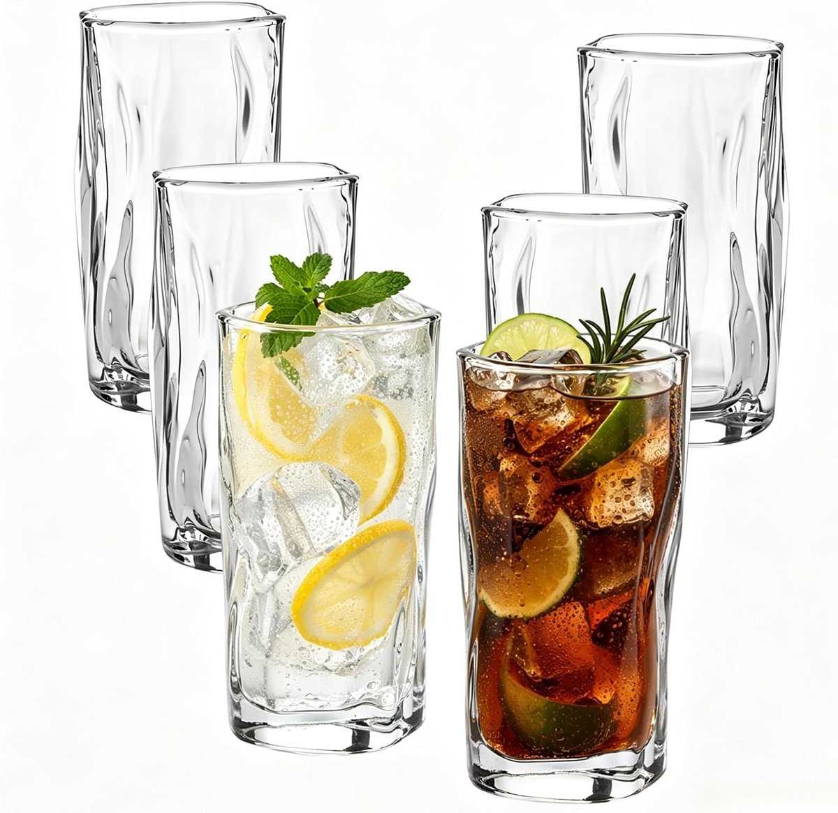 SnelShoppen - Set van 6 Drinkglazen 275 ml - Helder Glas - Waterglazen - Cocktailglazen - Golf Design - Ideaal voor Koude Dranken - Perfect voor Feest