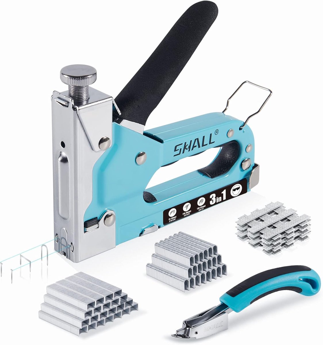 SnelShoppen - Stapler Set 3-in-1 Tacker Gun met 3000 Staples, Verstelbare Kracht, TÜV GS Goedgekeurd, Houtbewerking, Kabelbevestiging, Inclusief Nietj