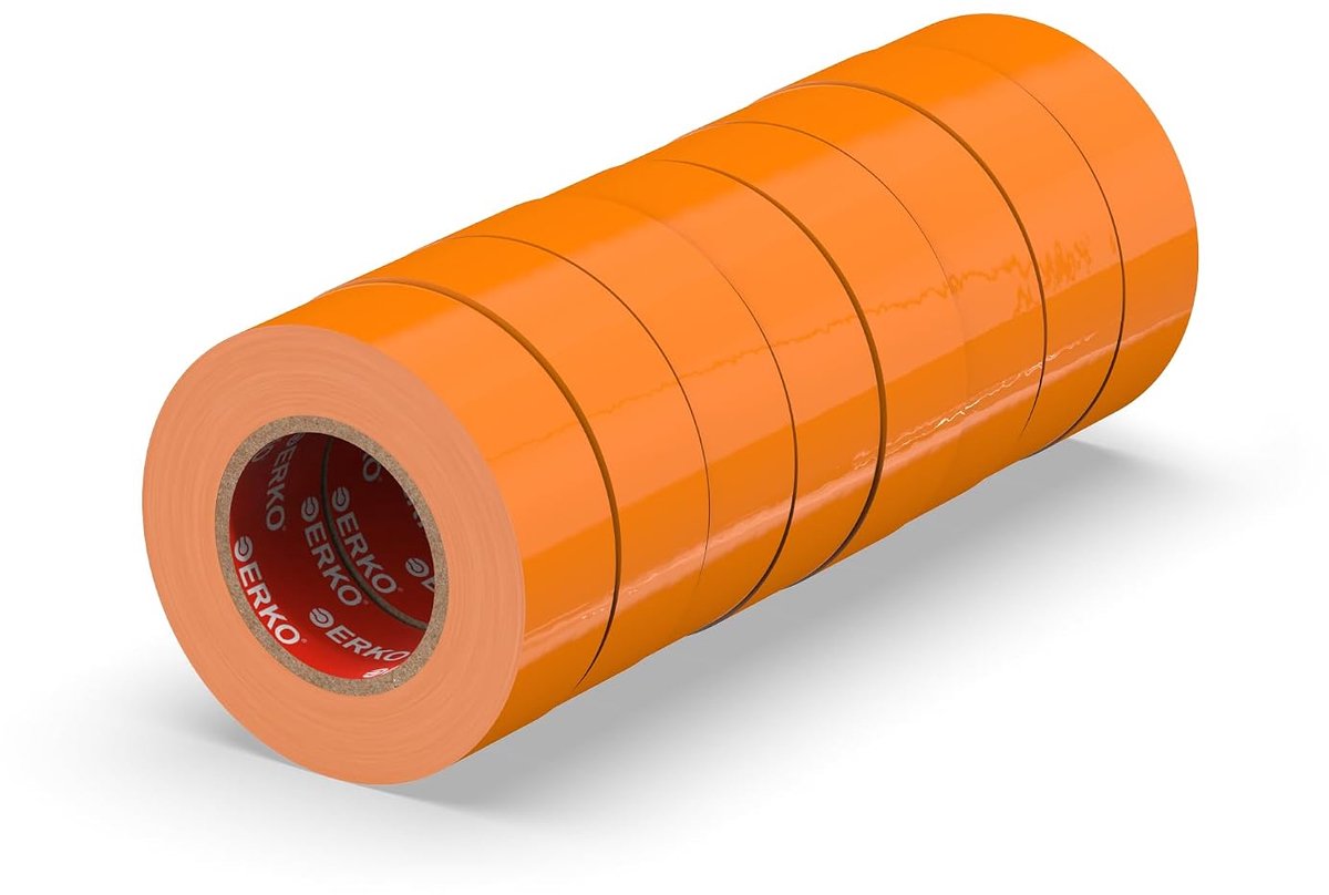 SnelShoppen - PVC Isolatietape Set 19 mm x 20 m - Elektrische Reparatie Tape - Zeer Flexibel met Sterke Hechting - Chemisch Bestendig - Oranje - 8 Stu