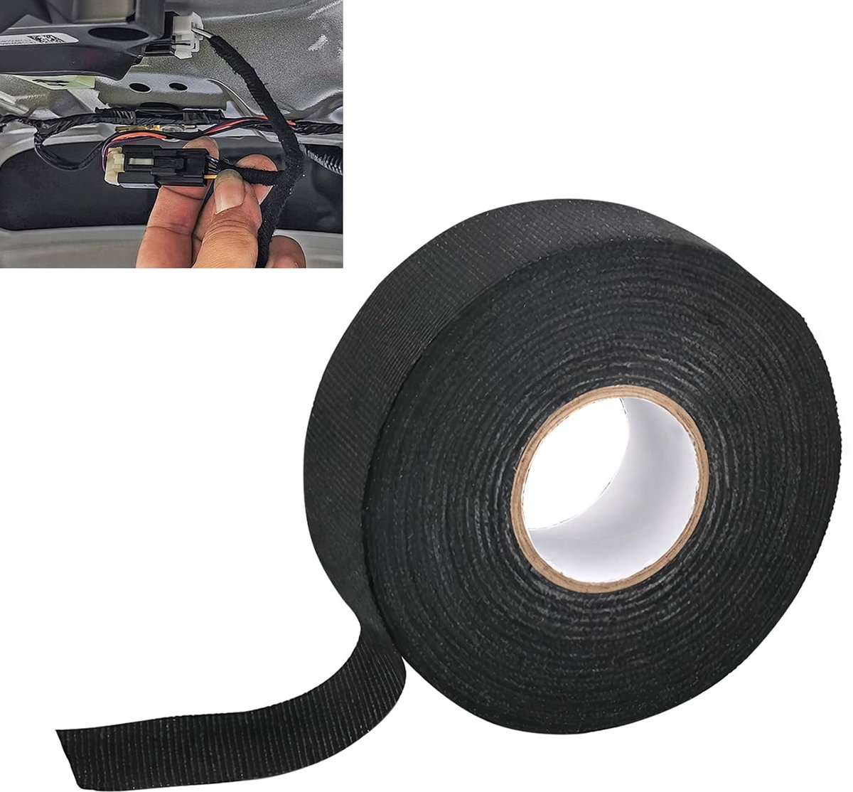 SnelShoppen - Fabric Tape Zwart 15m x 25mm - Isolatie Tape, Hoge Temperatuur, Polyester, Perfect voor Voertuigbedrading, Thuis en Auto