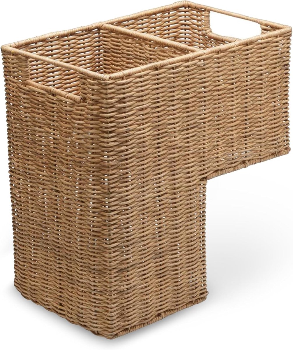 SnelShoppen - Wicker Trapmand Rattan, Natuurlijke Kleur, Handgemaakt, 38x24x40 cm, 2 Compartimenten, Voor Huishoudelijk Gebruik, Trap Organisatie