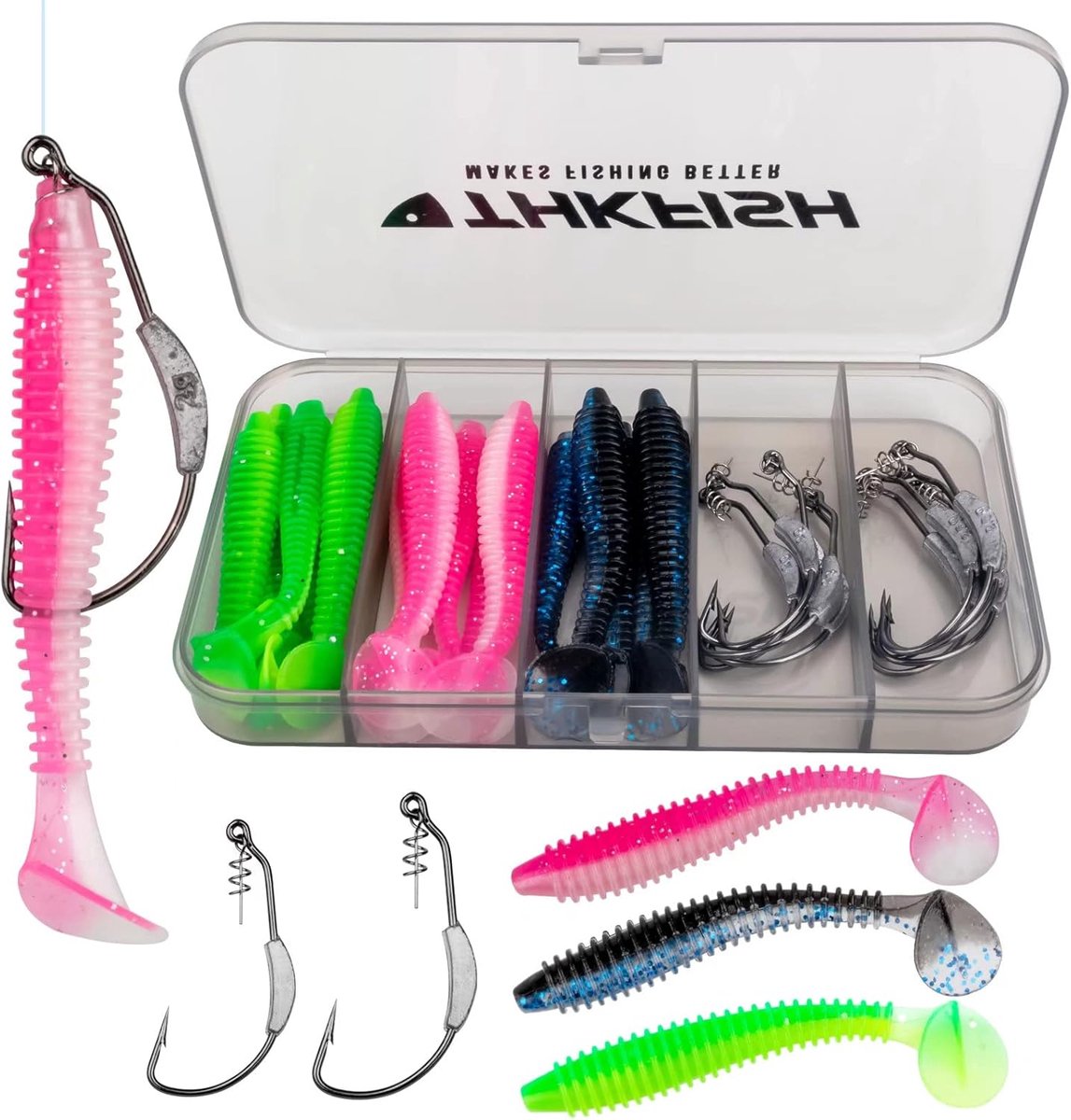 SnelShoppen - THKFISH Twist-lock Weedless Weighted Vishaak Set 19PCS 25PCS 30PCS 60PCS - Zoutwater & Zoetwater - Perfect voor Soft Plastics