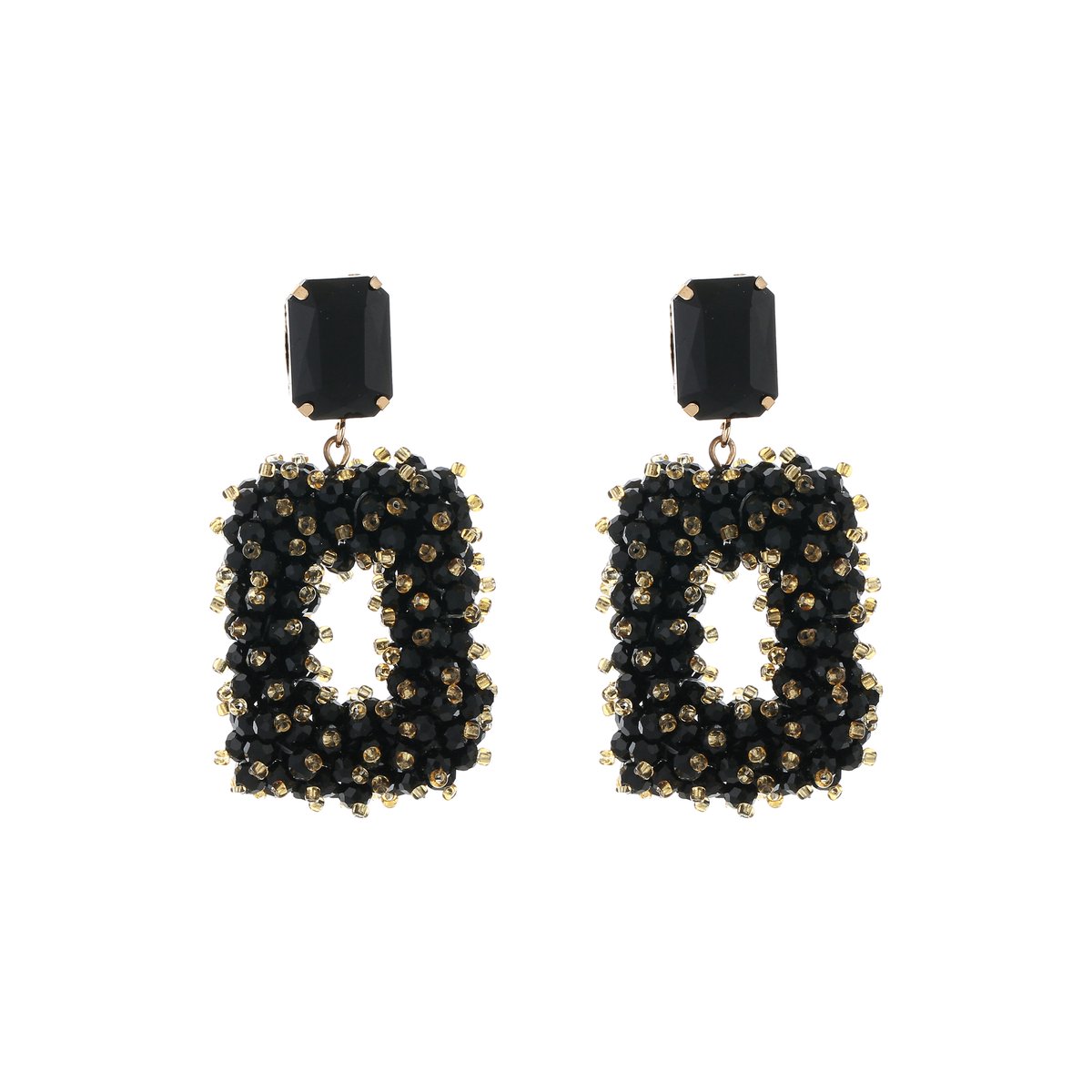 Crystal Beads Statement Oorhangers – Elegante & Glinsterende Feestelijke Oorbellen - Zwart