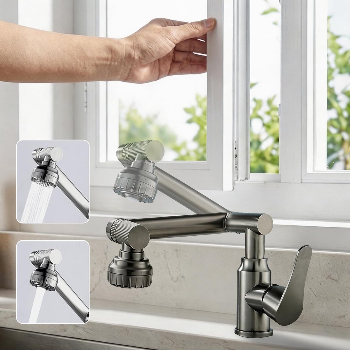 SnelShoppen - Flexibele Keukenkraan 1080° Draaibaar, 2 Waterstralen, Rvs, Modern Design, Geschikt voor Keuken en Badkamer, Loodvrij en Nikkelvrij