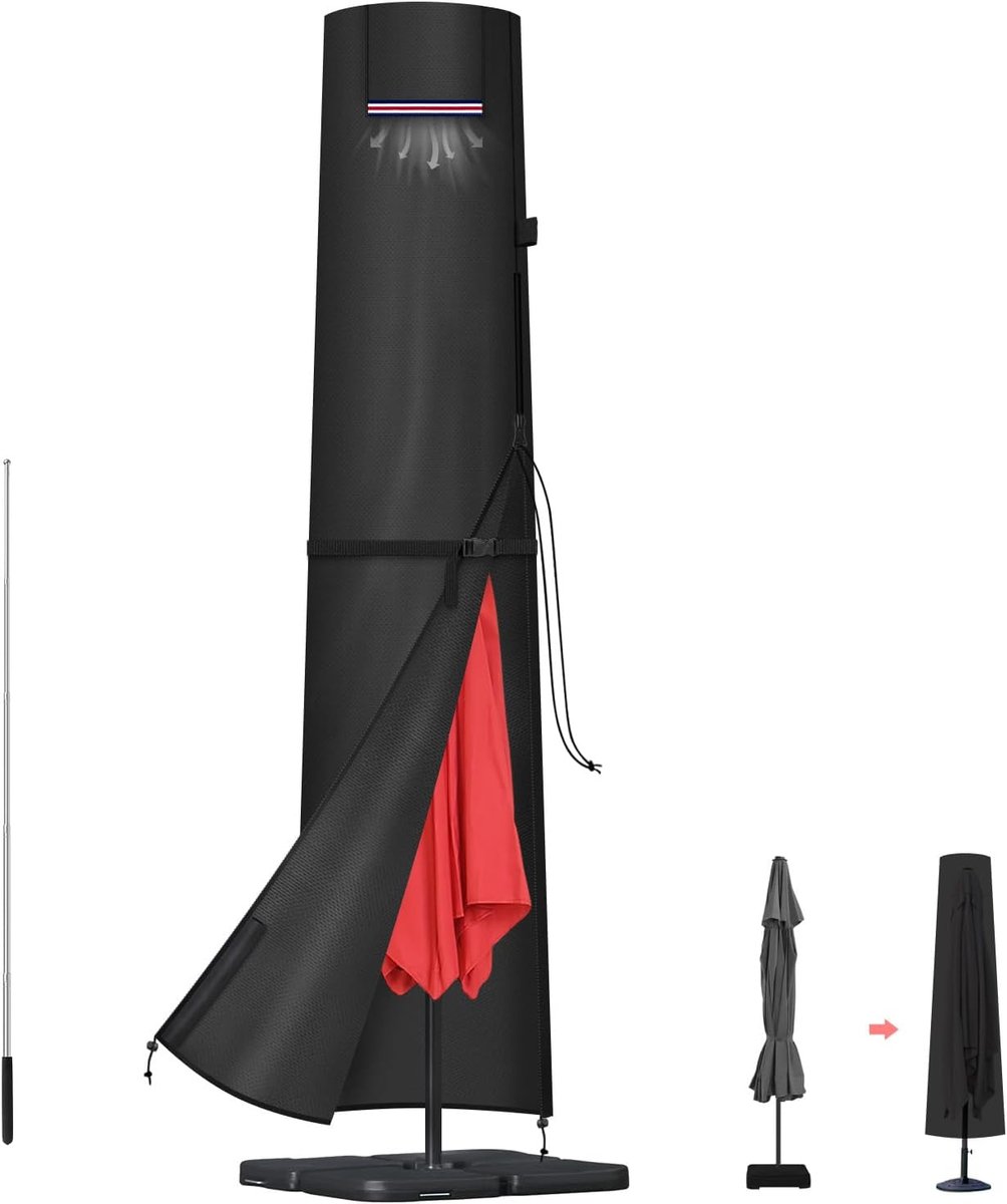 SnelShoppen - Parasol Cover met Stok, Waterdichte Parasolbescherming voor Tuin Parasol Ø 3-4m, 420D Oxford UV-bestendig, Extra Bescherming, 250x30/50c
