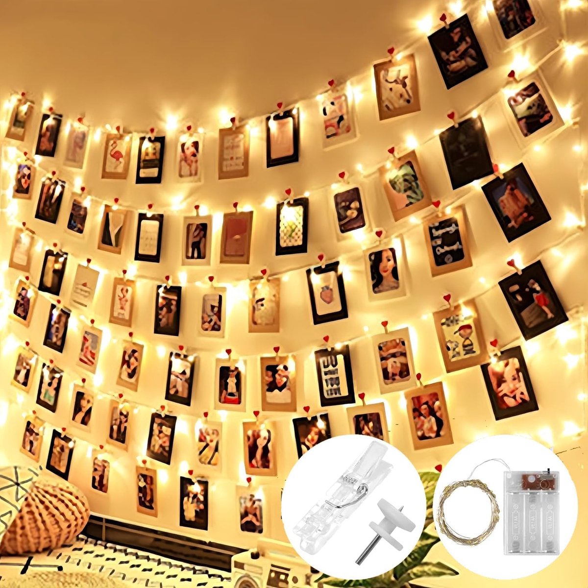 SnelShoppen - 5 m LED Fairy Lights met 50 Lampjes en 30 Clips voor Foto's - Perfecte Sfeerverlichting voor Bruiloften, Verjaardagen en Decoratie