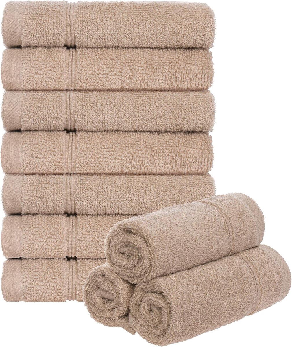 SnelShoppen - Set van 10 Wasdoeken 30x30 cm, Terrydoeken voor Badkamer, Gastendoeken met Ophanglus, 470 g/m² Katoen, Sandkleur, Ideaal voor Thuisgebru