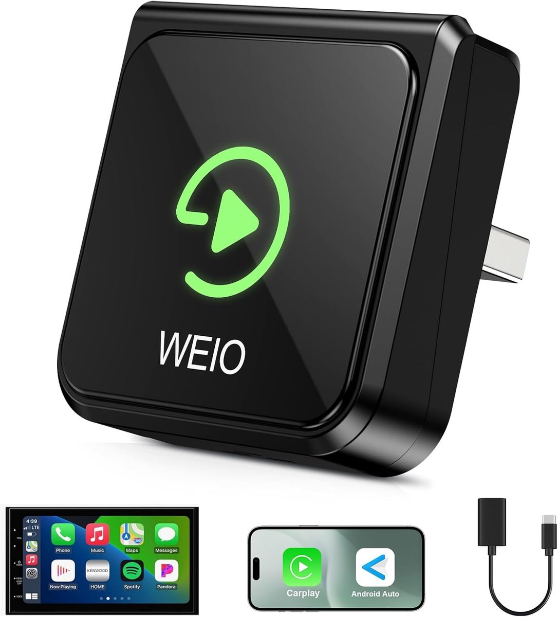 Thijox - Draadloze CarPlay Adapter voor iPhone – Verbeterde Chip, Mini, Betrouwbare Verbinding, USB/Type-C, Compatibel met iPhone iOS 10+, Wired CarPl