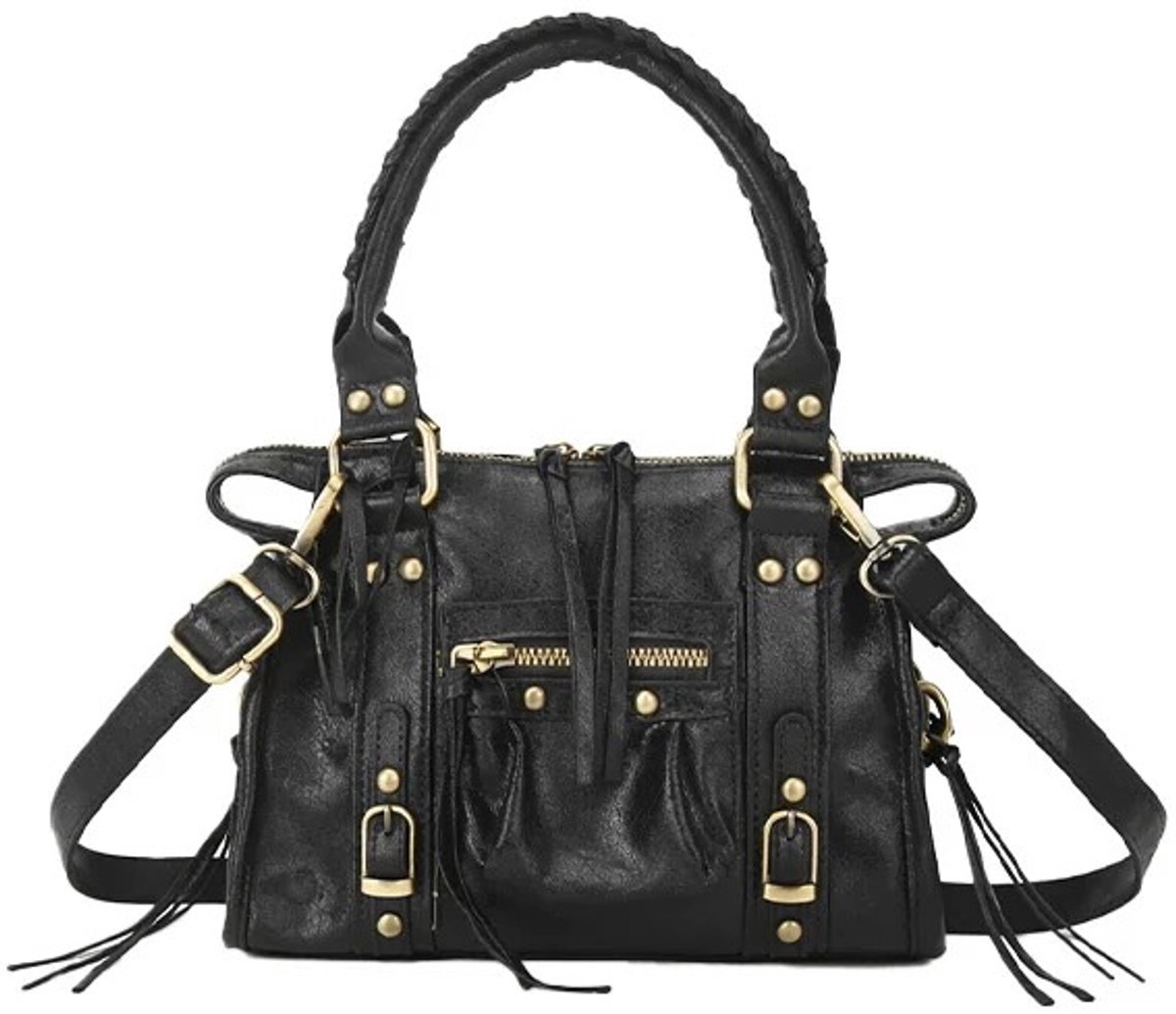 Damestas – It Girl bag - Zwart - Echt Leer - City Bag - 22 x 19 x 7 cm - Multi Pocket bag – Giuliano - Schoudertas – Handtas – Crossbody – Zwart