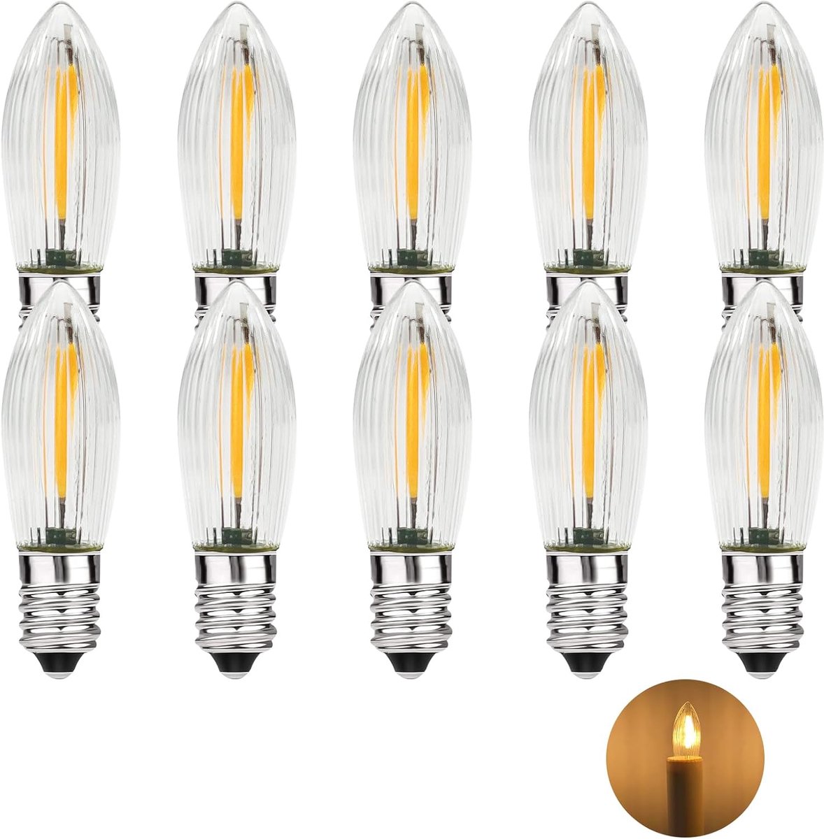 SnelShoppen - E10 LED Kaarsen, Conische LED Lampen - Warm Wit 2100K, 0.2W, 3LM, Duidelijk - 10 Stuks voor Feesten, Kerst, Camping, Tuin, Sfeerverlicht