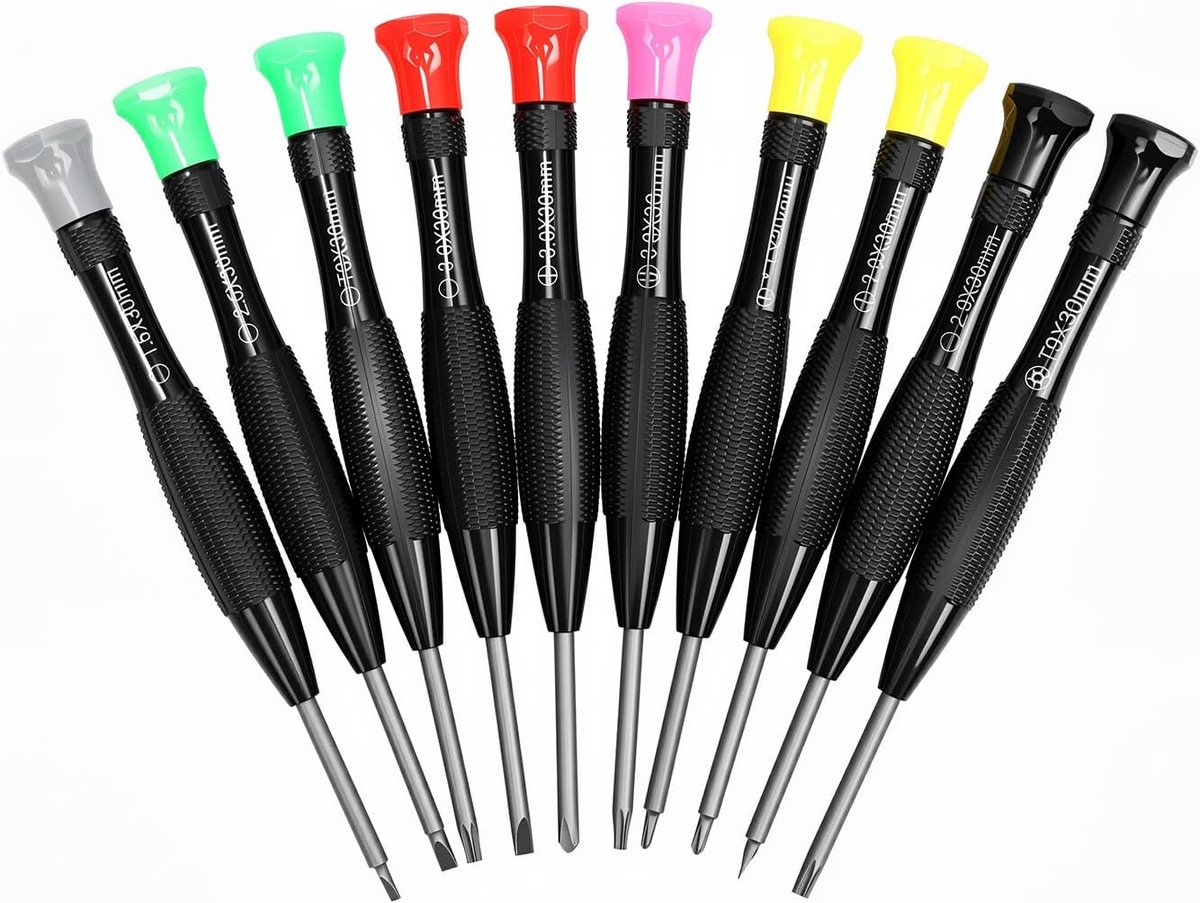 SnelShoppen - 11-delige Mini Schroevendraaierset - Precisie Schroevendraaiers voor Horlogemakers - PH, Plat, Torx - Inclusief Demagnetiseur en Opbergc