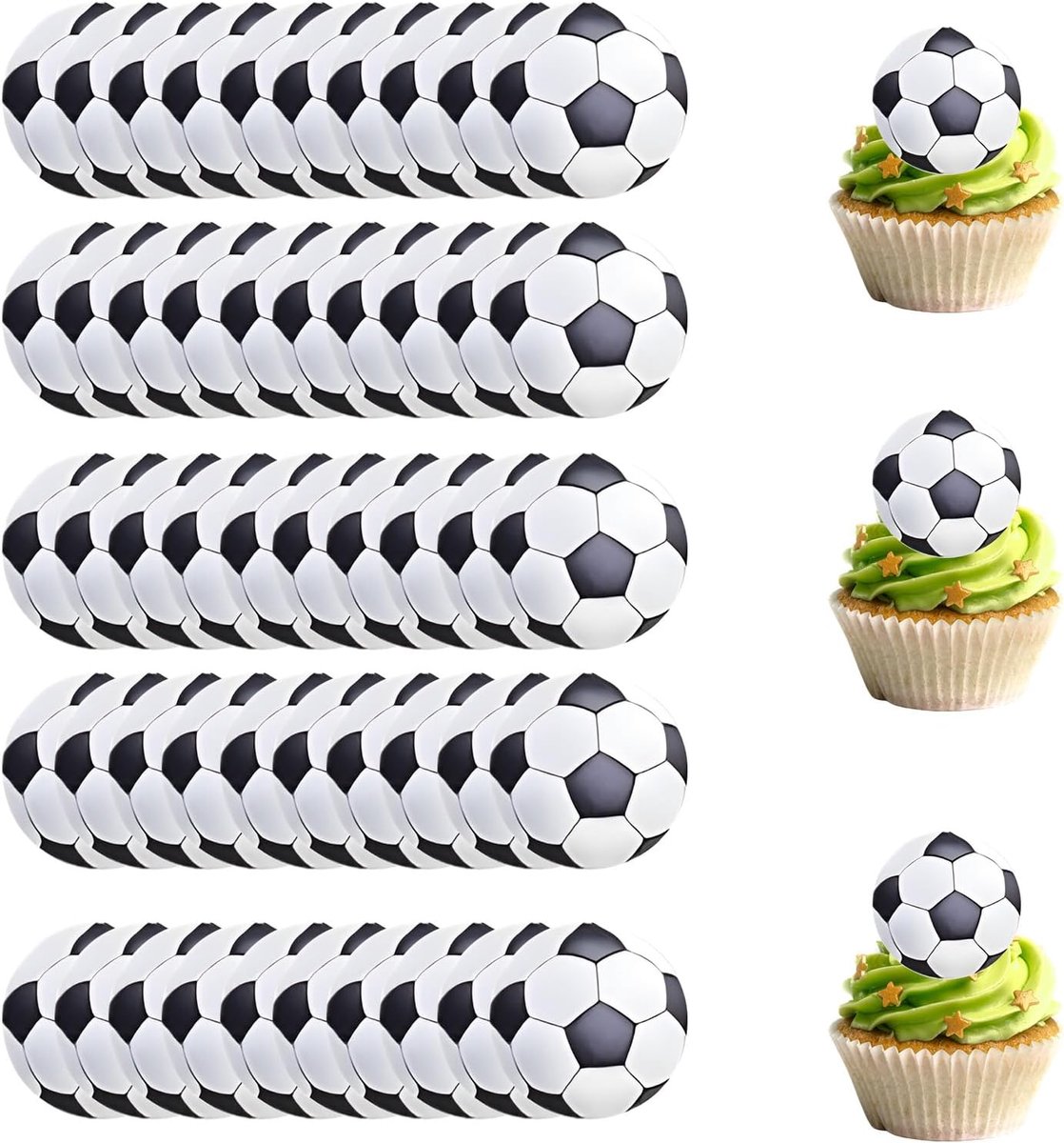 SnelShoppen - Voetbaltaartdecoratie 4 cm - 50 Stuks Eetbaar Rijstpapier - Cupcake Toppers voor Sportthema Feest, Verjaardag, Taarten met Voetbalthema