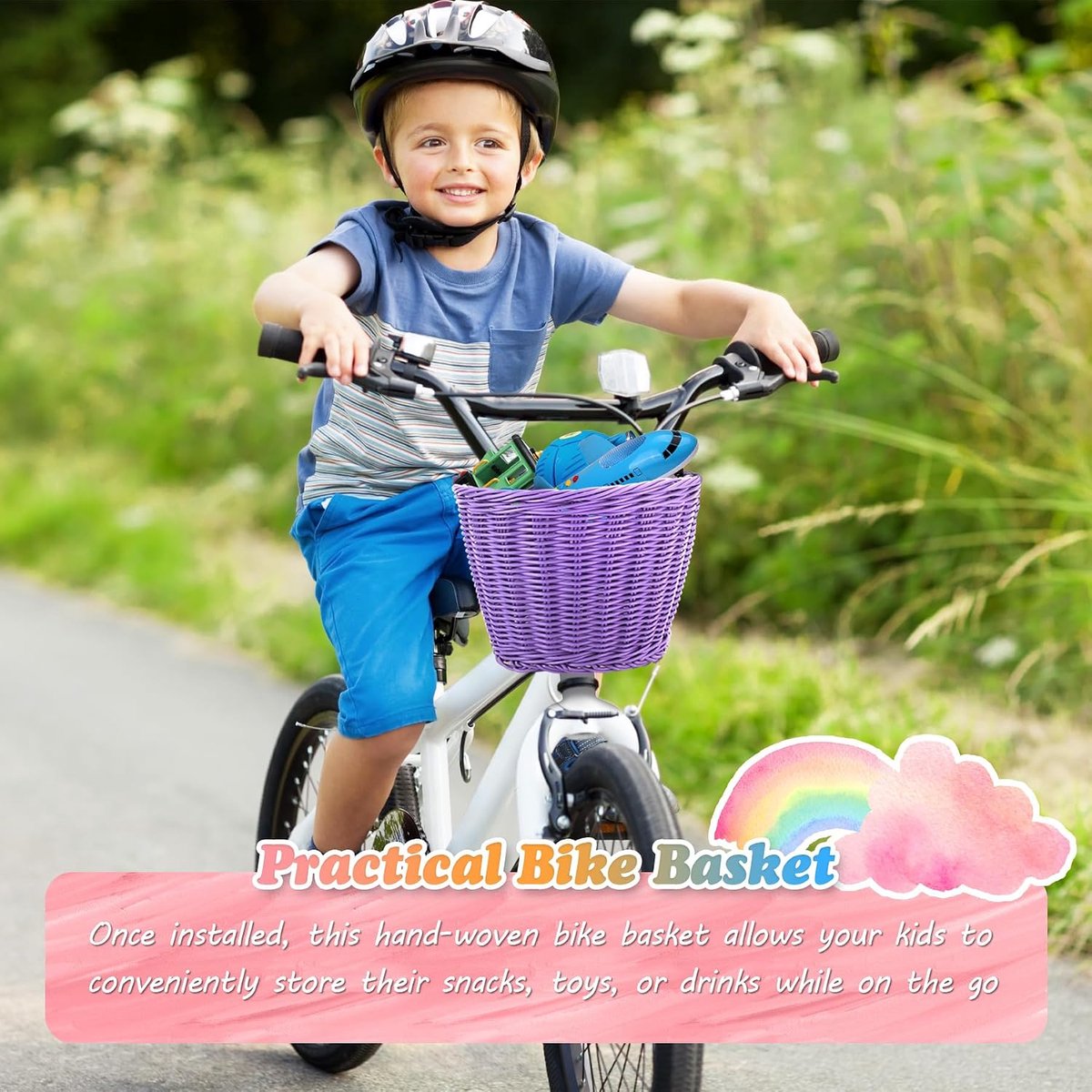 SnelShoppen - Kinderfietsmand - Handgeweven Fietmand voor Kinderen 12-20 Inch - 72 Kleurrijke Spaken - Stevig, Waterdicht en UV-bestendig - Perfect vo