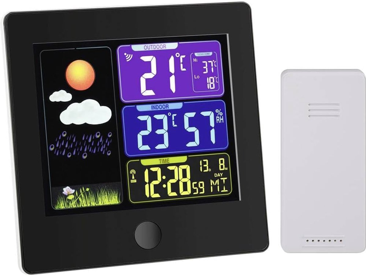 SnelShoppen - Draadloos Weerstation met Klok, Binnen- en Buitentemperatuur, Max-Min Waarden, Alarm en Snooze, Zwart Kunststof, Perfect voor Thuis en T