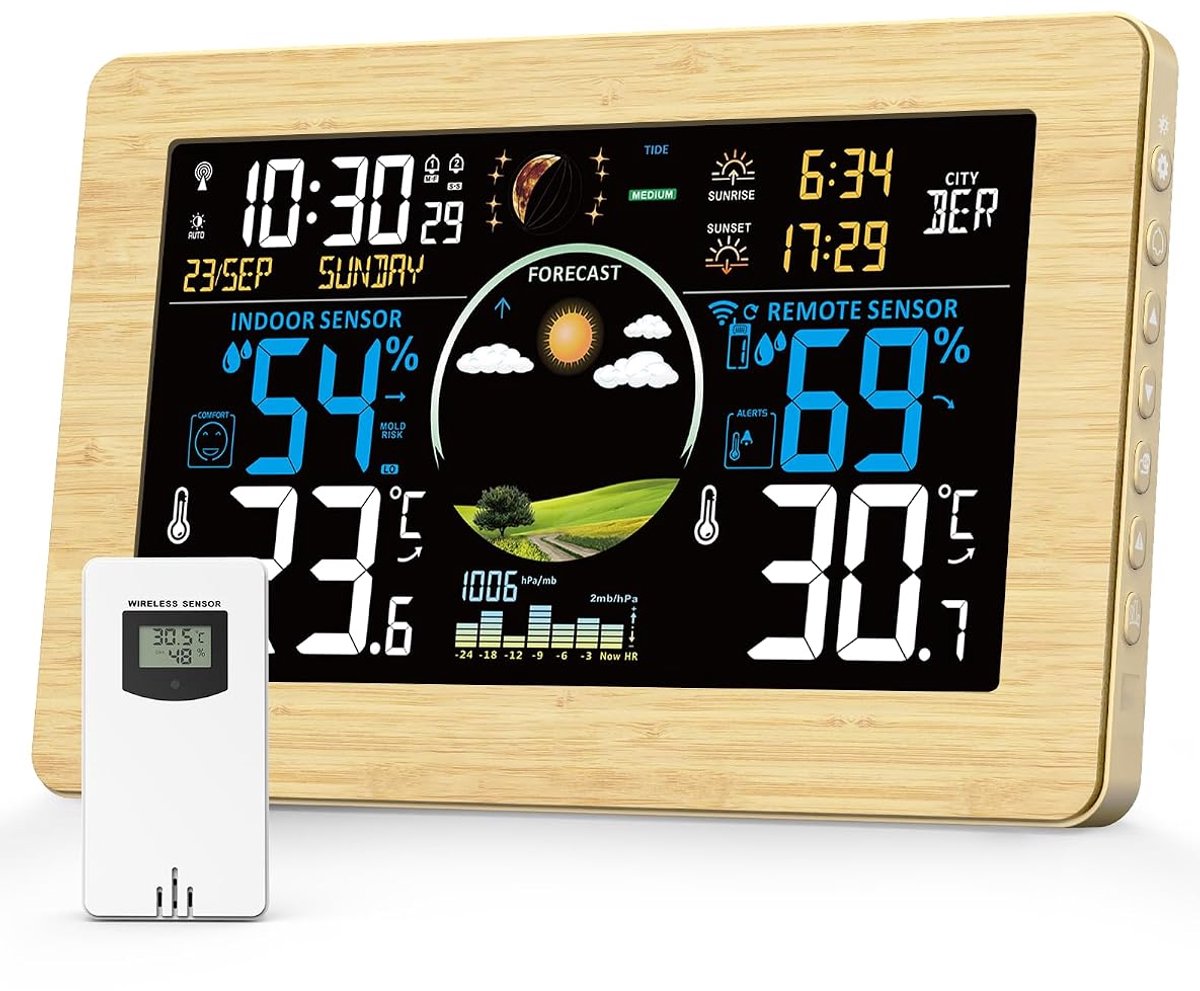 SnelShoppen - Draadloze Weerstation met Buiten Sensor, Multifunctionele Digitale Weerstation voor Temperatuur, Vochtigheid, Luchtdruk, Weersvoorspelli