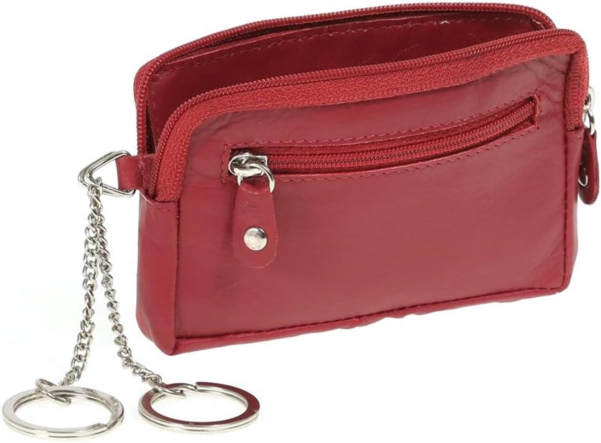 SnelShoppen - Sleuteltas - Sleutelhanger - Echt Leer - Rood - Speciale Editie - Met Rits - 2 Vakjes - Sleutels Organiseren - Voor Dames en Heren