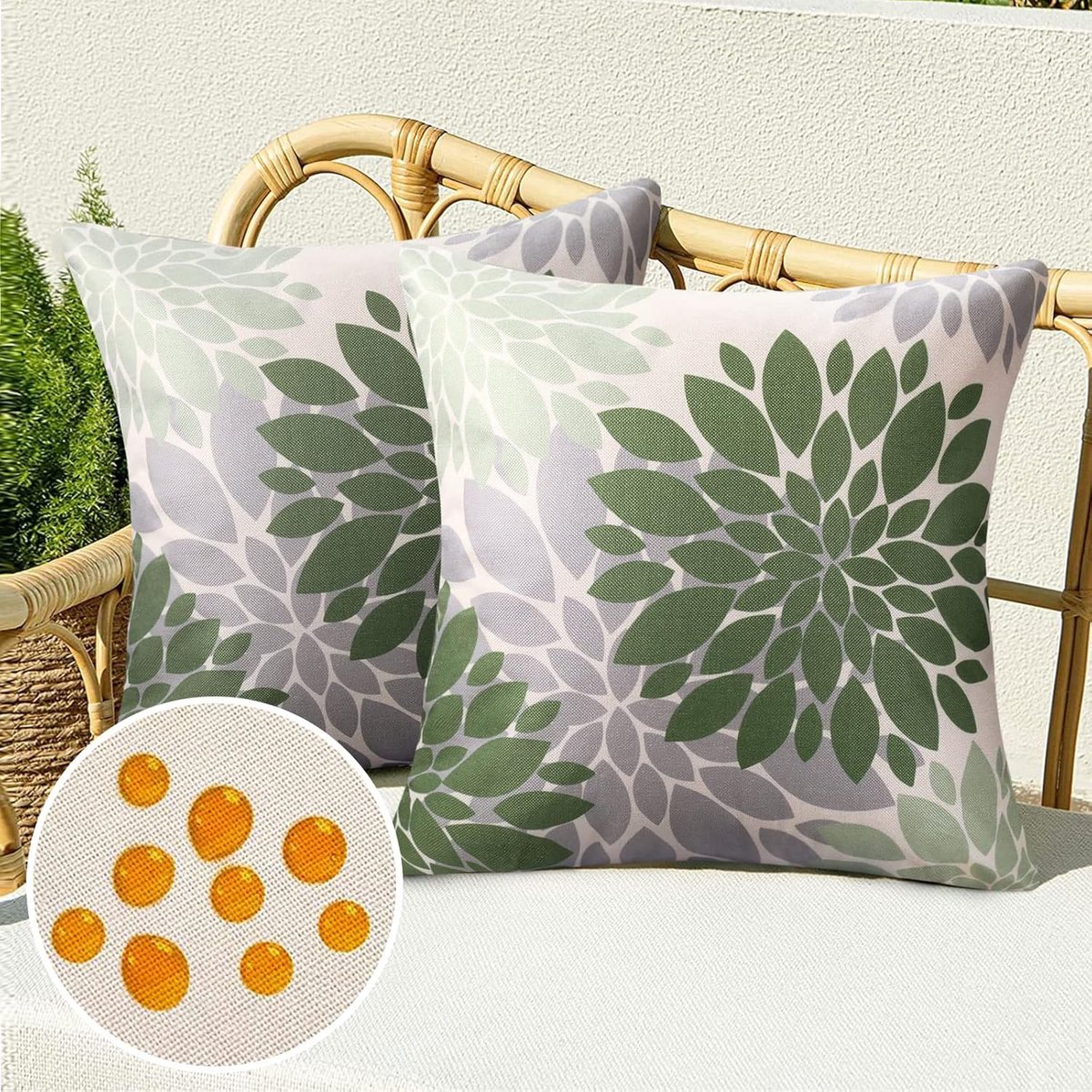 SnelShoppen - Set van 2 Kussenhoezen Groen 45x45cm Abstract Dahlia Waterdicht voor Sofa, Tuin, Bed, Stoel, Decoratief, Voor Binnen en Buiten