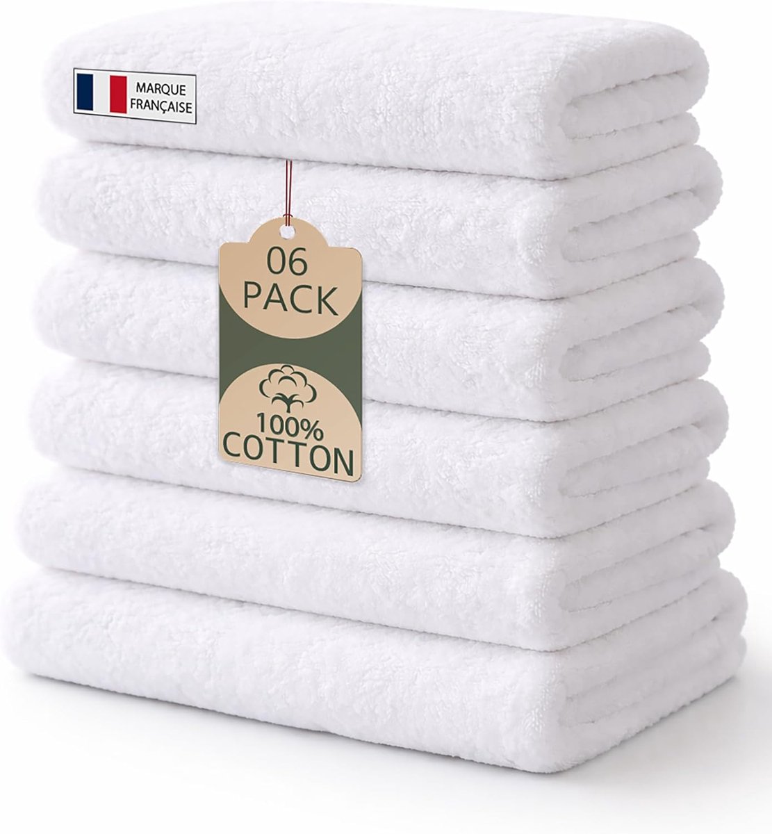 SnelShoppen - Badhanddoeken Set van 6, 50x90 cm, 100% Katoen, Zacht, Hoog Absorberend, Sneldrogend, Hotelkwaliteit, Wit, Voor Badkamer, Douche, Gym, H