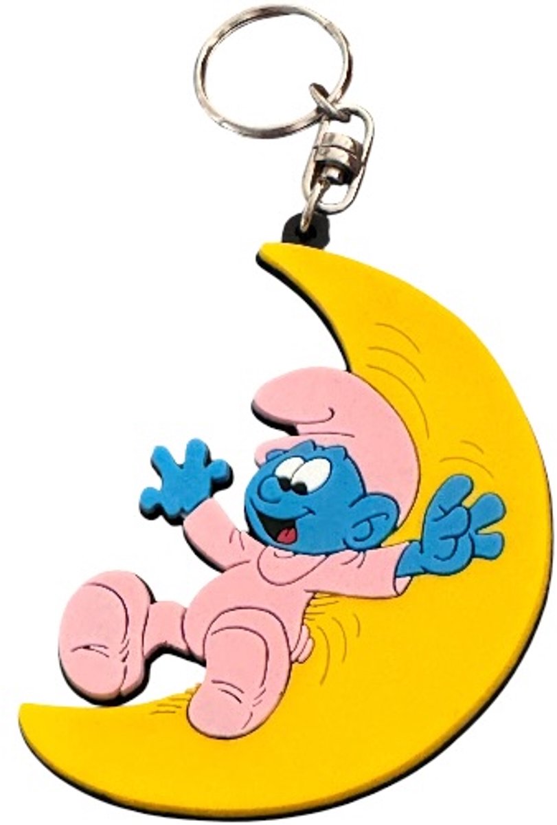 Baby smurf op de maan - Schleich flexibel rubber sleutelhanger - 8 cm