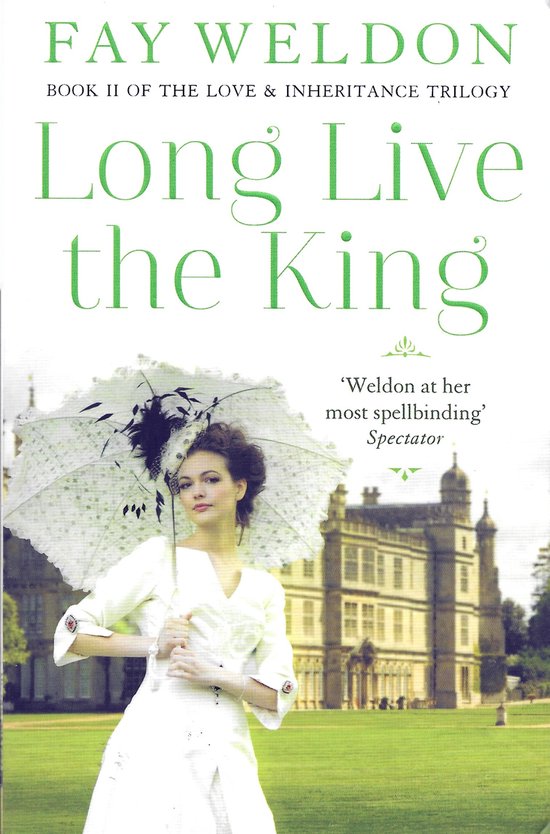 Vrouw in witte jurk met paraplu voor een groot huis. "Long Live the King" staat groot op de cover.
