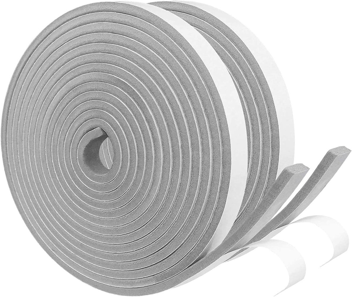 SnelShoppen - Sealing Tape Foam Rubber - Zelfklevend, Geluiddicht, Temperatuur- en Waterdicht - 12 mm x 6 mm - 10 m (2 Rollen) - Grijs