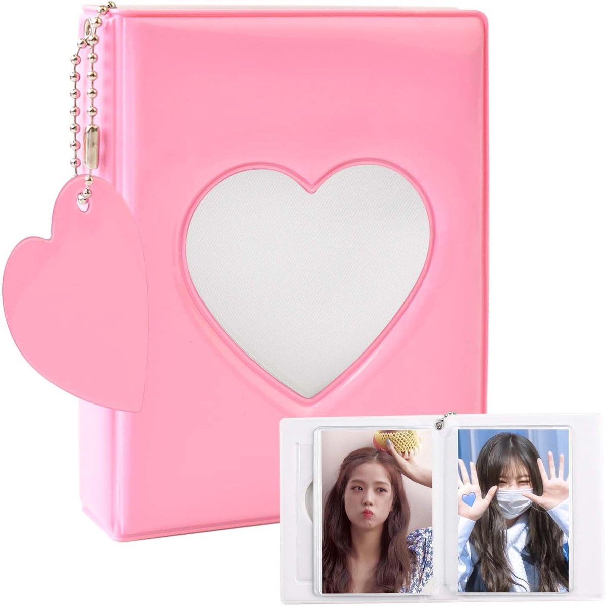 SnelShoppen - Kpop Foto Album voor 32 Bladen met Roze Hart Design en Hartvormige Hanger - Mini Fashion Trend Foto Kaart Binder voor Idols en Herinneri