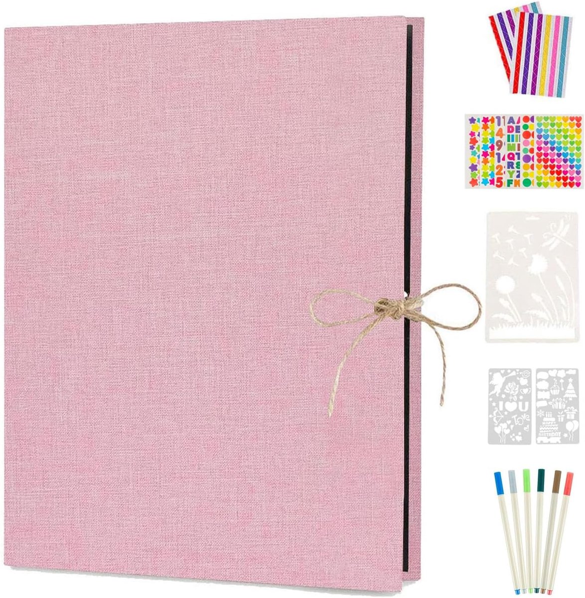 SnelShoppen - Photo Album Scrapbook 60 Zwarte Pagina's, DIY Herinneringsboek met Linnen Kaft voor Familie, Gastenboeken en Feestjes (Roze)