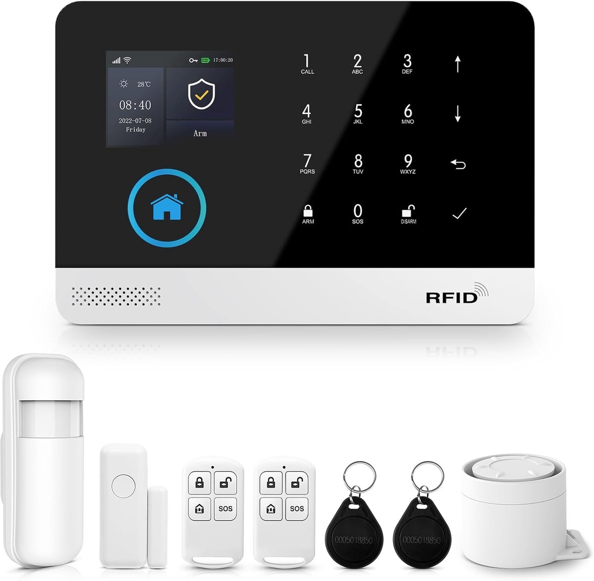 SnelShoppen - 4G Draadloos Wi-Fi Alarm Systeem met App Notificatie, 8 Delige Set (Bewegingssensor, Raam/Deursensoren, Afstandsbedieningen, Alarm Siren