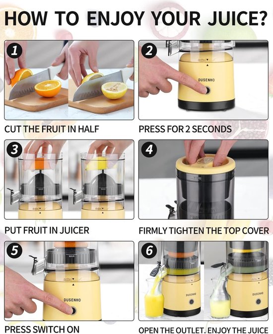 SnelShoppen - Draagbare Oplaadbare Citrus Juicer - Elektrische Pers voor Sinaasappel, Citroen, Grapefruit - USB Oplaadbaar met Schoonmaakborstel - Keu van Snelshoppen — afbeelding 3