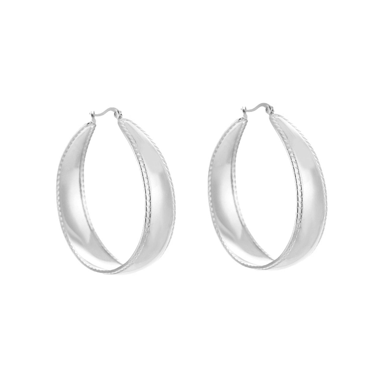 Stainless Steel Platte Hoop Oorringen – Elegante & Brede Vintage Oorringen - RVS - Zilver