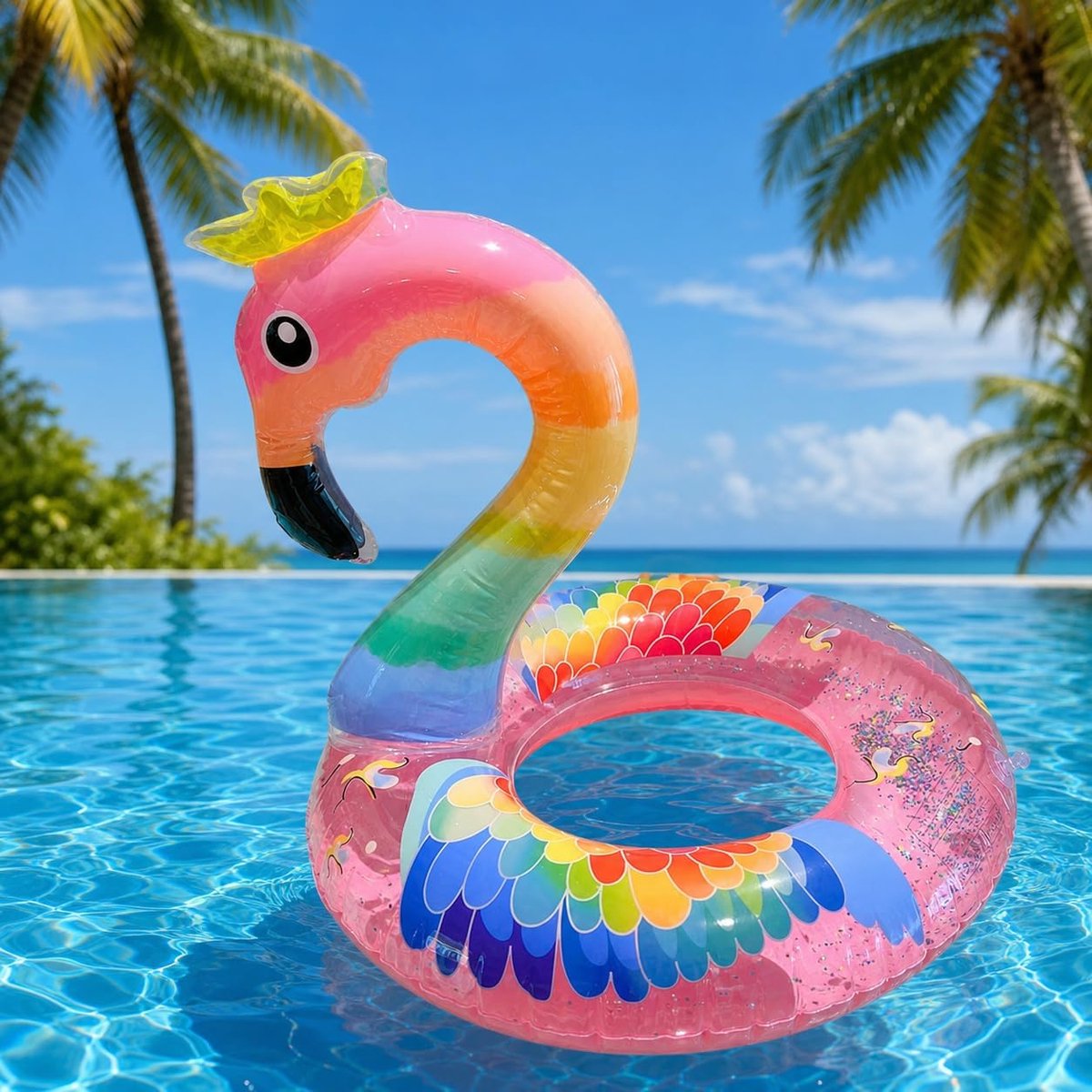 SnelShoppen - Inflatable Flamingo Zwemring Glitter Roze - Opblaasbare Zwemring Air Mattress - Perfect voor Volwassenen en Kinderen - Pool Party Speelg
