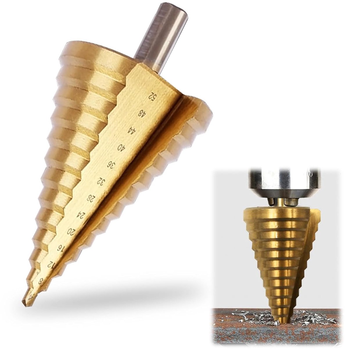 SnelShoppen - Conische Boor Ø 4-52 mm HSS Stalen Trapboor met 12 mm Schacht, 13 Maten voor Hout en Kunststof, Precies en Duurzaam