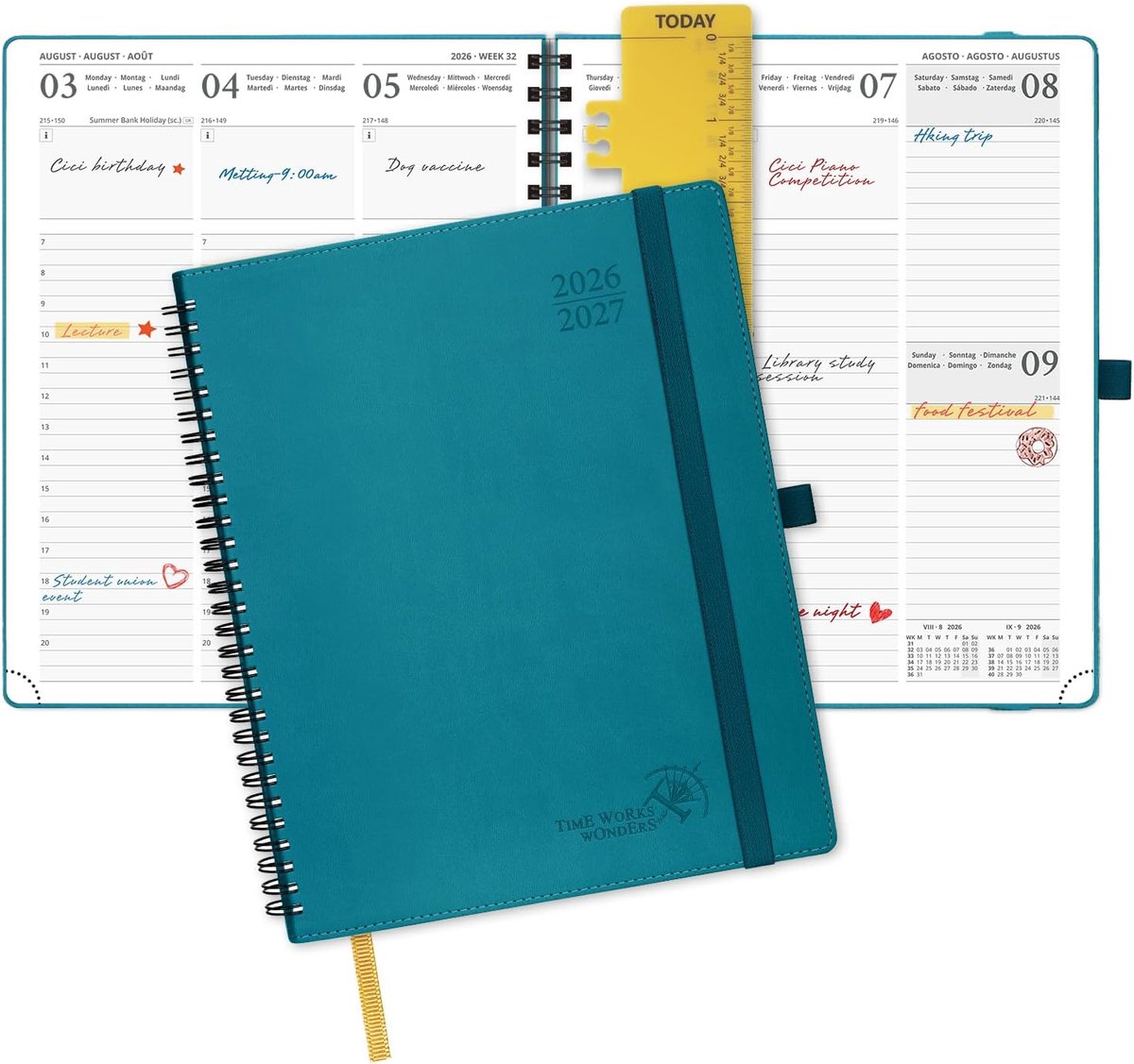 SnelShoppen - Agenda 2026 2027 Weekplanner 17 Maanden - Verticale Planner 26.5x21.5 cm - Zachte PU Leer Omslag - Spiralen Binding - 80 GSM Papier - Pa