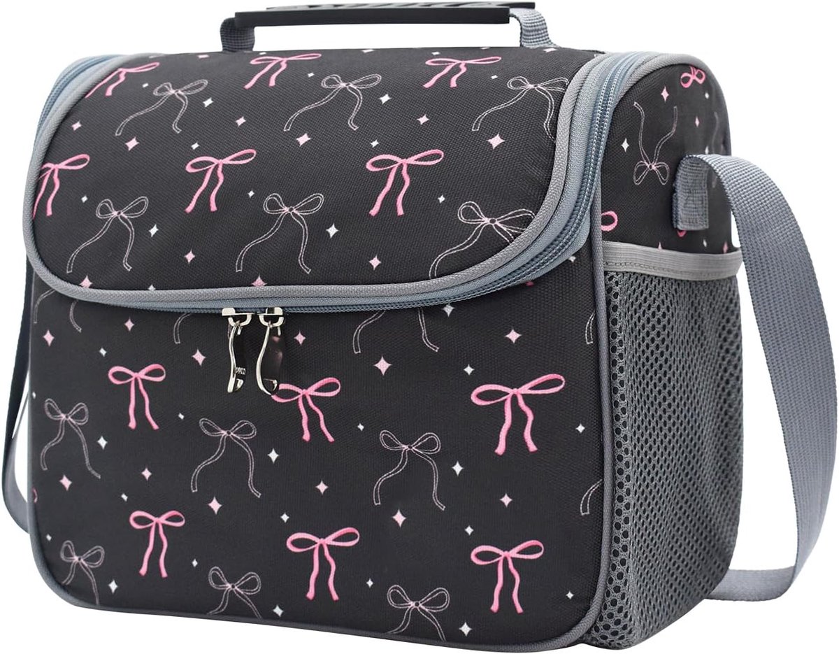 SnelShoppen - Insulated Cooler Bag 8L - Vouwbare Thermo Lunchtas Zwart Vlinder - Duurzaam 600D Oxford - Geschikt voor Werk, School, Picknick en Reizen