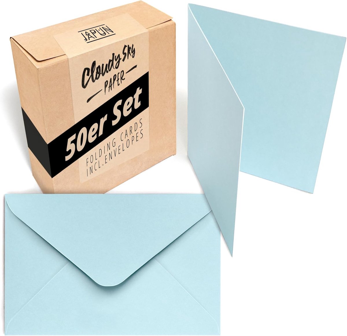 SnelShoppen - 50 Vouwkaarten met 50 Enveloppen A6/C6, Lichtblauw, 230 g/m², Dubbelzijdig Blank voor Schrijven en Printen, Perfect voor Feestjes en Eve