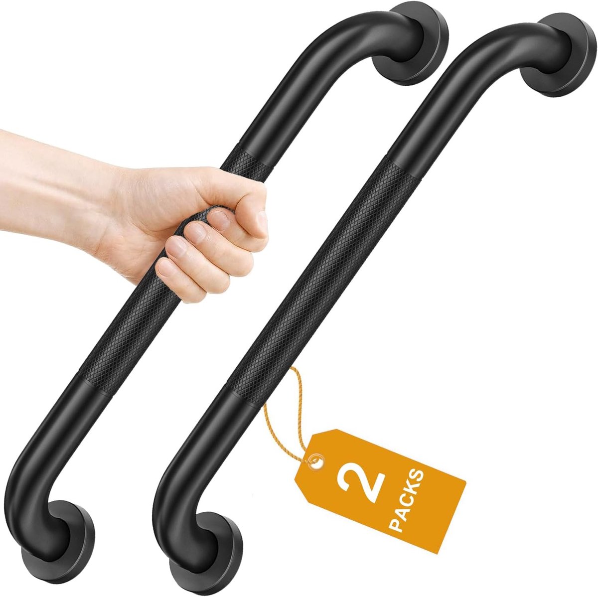 SnelShoppen - 2 Pack 16 Inch Matte Zwarte Douche Grab Bar, RVS Wandmontage Veiligheidsgriff, Badkamer Balans Bar, Stevige Handrail Ondersteuning voor