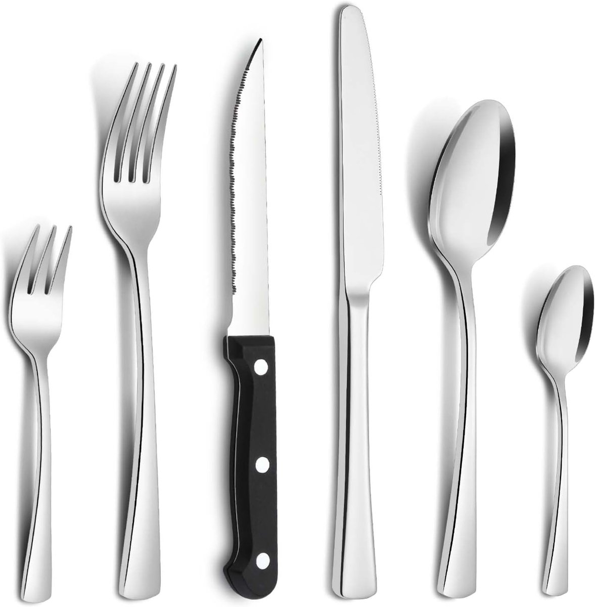 SnelShoppen - 36-delig Bestekset voor 6 Personen, RVS Tafelbestek met Steakmessen, Vaatwasserbestendig, Perfect voor Feestelijke Diners en Gezinsmaalt