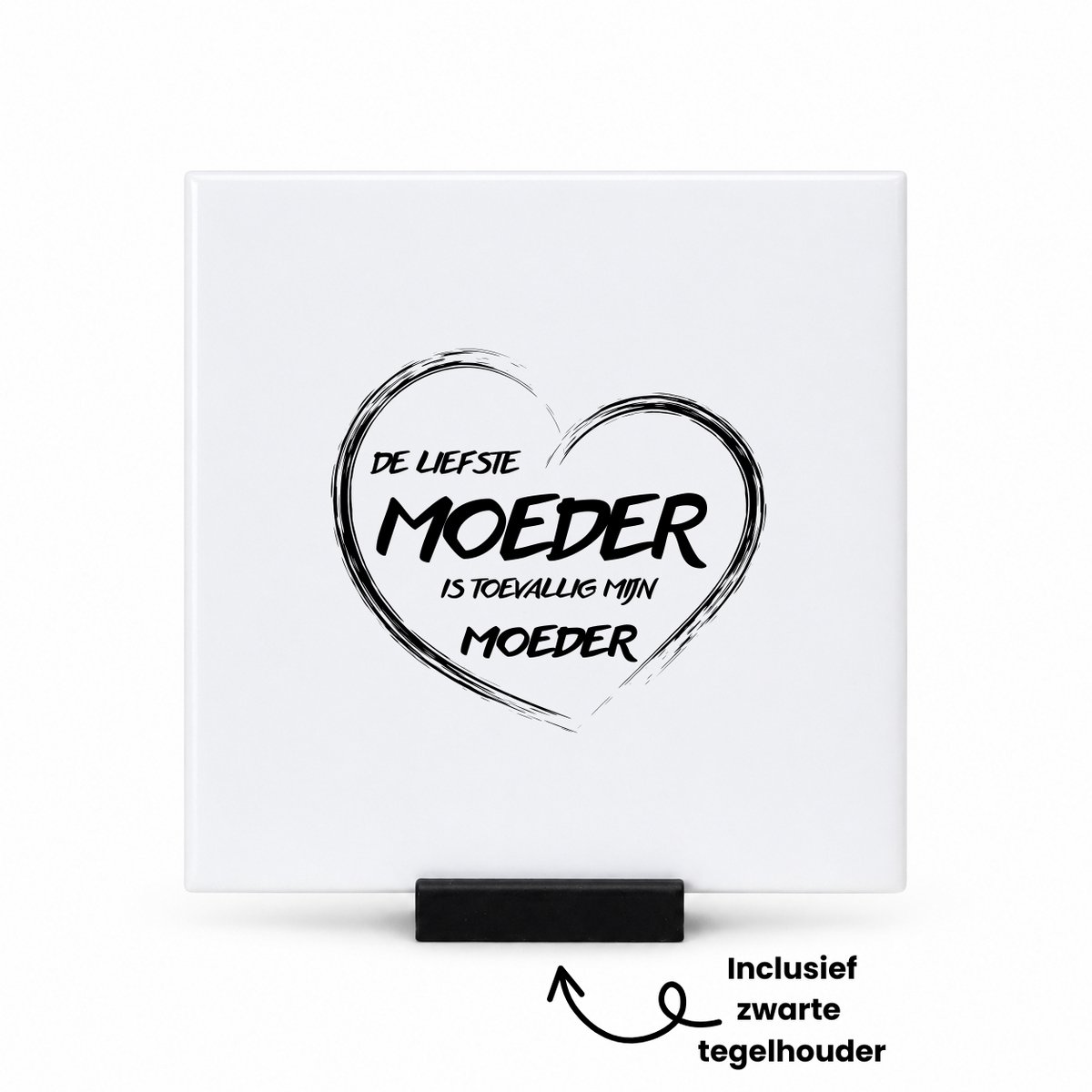 Hacebo De liefste moeder in zwart hart tegeltje met tegelhouder - Moeder - Liefste moeder - tegeltjes met tekst - moederdag cadeautje - Cadeau voor mama - Verjaardag - Geschenk - Cadeau - Gift - spreuktegels - 10.8x10.8 CM Wit