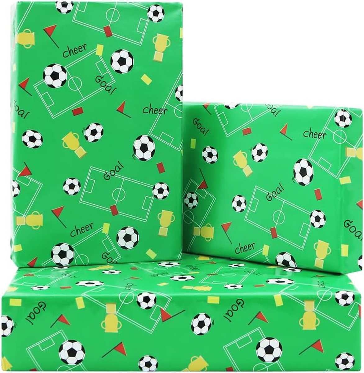 SnelShoppen - Voetbal Cadeaupapier - Groene Sport Trofee Inpakpapier 4 Vellen 50 x 70 cm - Verjaardagscadeau voor Jongens Kinderen Mannen Feestdagen