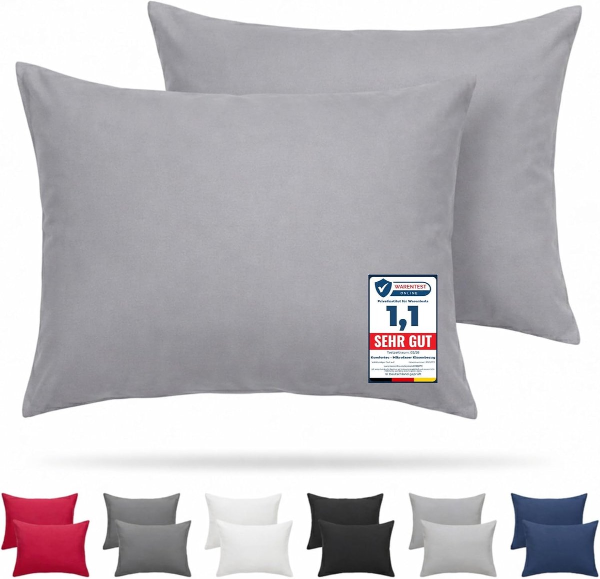 SnelShoppen - Set van 2 Komfortec Premium Kussenhoezen 50 x 70 cm, Super Zacht en Duurzaam, Grijs, 100% Polyester, Ideaal voor Woonkamer, Slaapkamer e