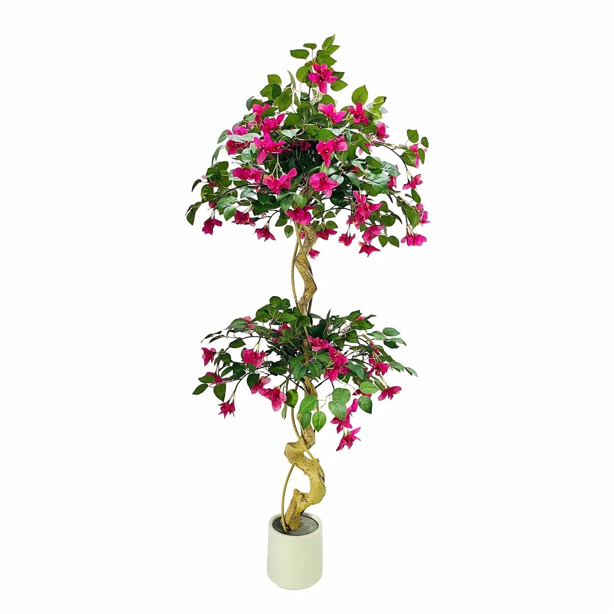 Kunst Bougainvillea Boom 150cm - Realistisch design met Zijdeachtige Bladeren - voor woonkamer en tuin - Wit Pot en Groen Kunststof - 180 cm