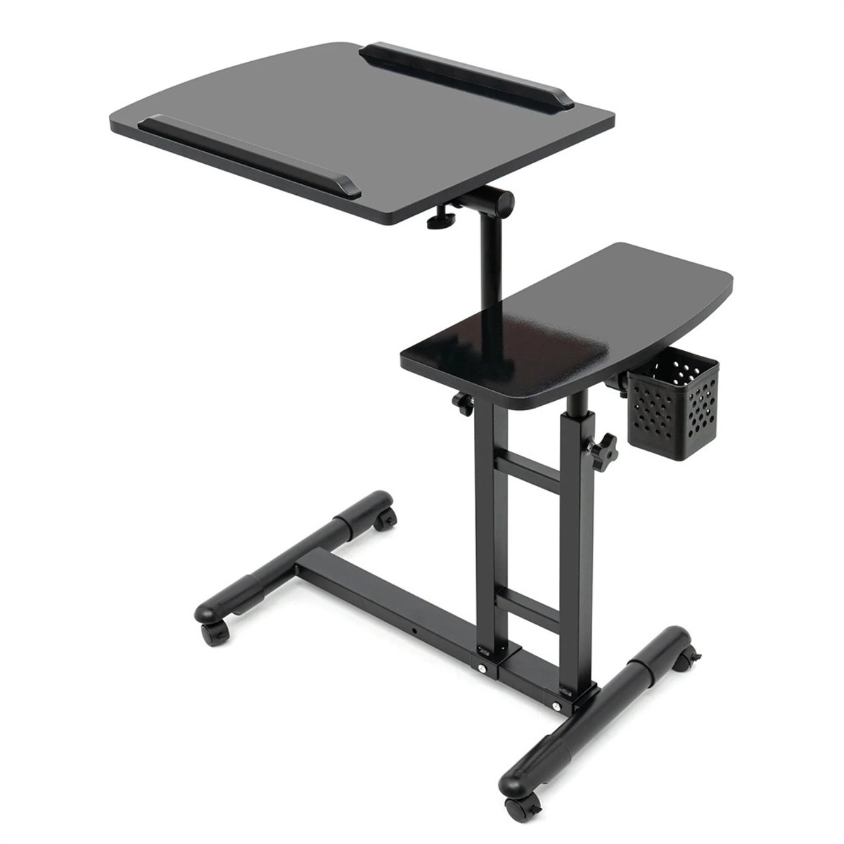 M-Goods Verstelbaar Laptopbureau op Wielen - Zit Sta Bureau - Bedtafel - Hoogte 65-95 cm - Zwart