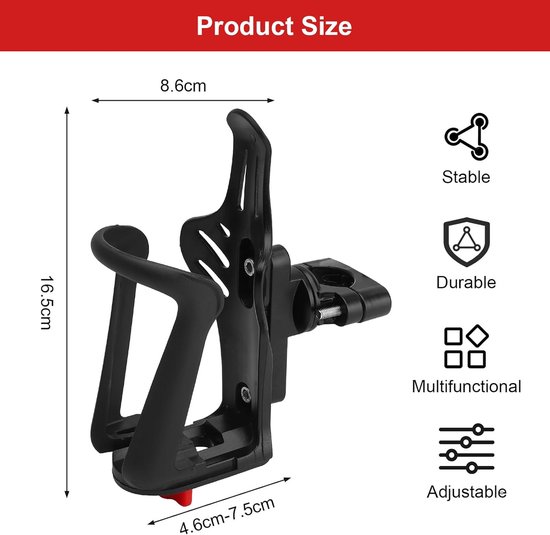 Thijox - Flessenhouder Fiets en Motorfiets, Verstelbare Bekerhouder voor Bidons 48-75mm, Kunststof Waterfleshouder voor Fiets, E-bike, Racefiets en Ki — afbeelding 5